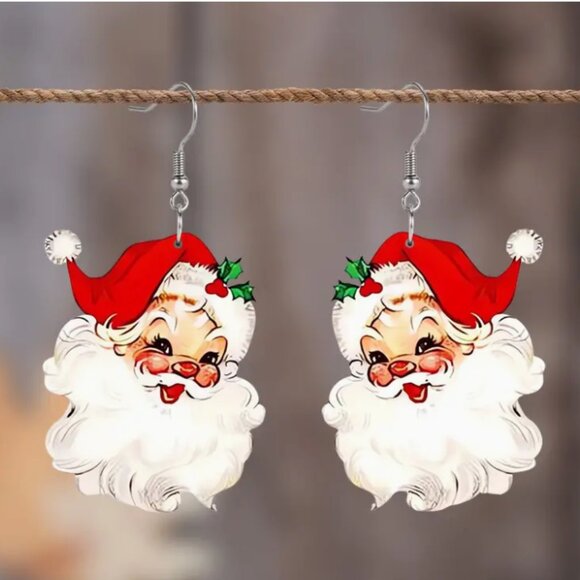 New Christmas Santa Claus Drop & Swing Earrings - Stainless Steel Posts - Picture 1 of 1